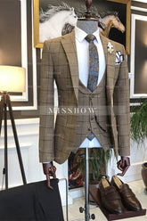 New Brown Plaid Peaked Lapel Three-Piece Business Men’s Suits