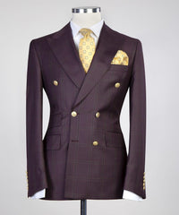 New Burgundy Plaid Double Breasted Best Fit Men’s Suits