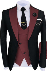 New Burgundy Shawl Lapel Three-Piece Prom Suit