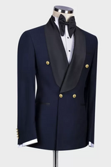 New Dark Navy Shawl Lapel Double Breasted Wedding Suit