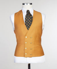 New Dark Yellow Peak Lapel Three-Piece Fashionable Men’s Suits