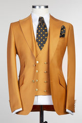 New Dark Yellow Peak Lapel Three-Piece Fashionable Men’s Suits