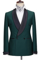 New Deep Green Wedding Suit with Black Shawl Lapel