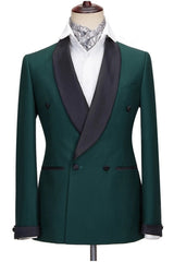 New Deep Green Wedding Suit with Black Shawl Lapel
