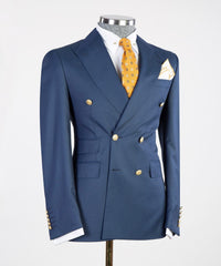 New Designer Navy Peak Lapel Double Breasted Men’s Suits