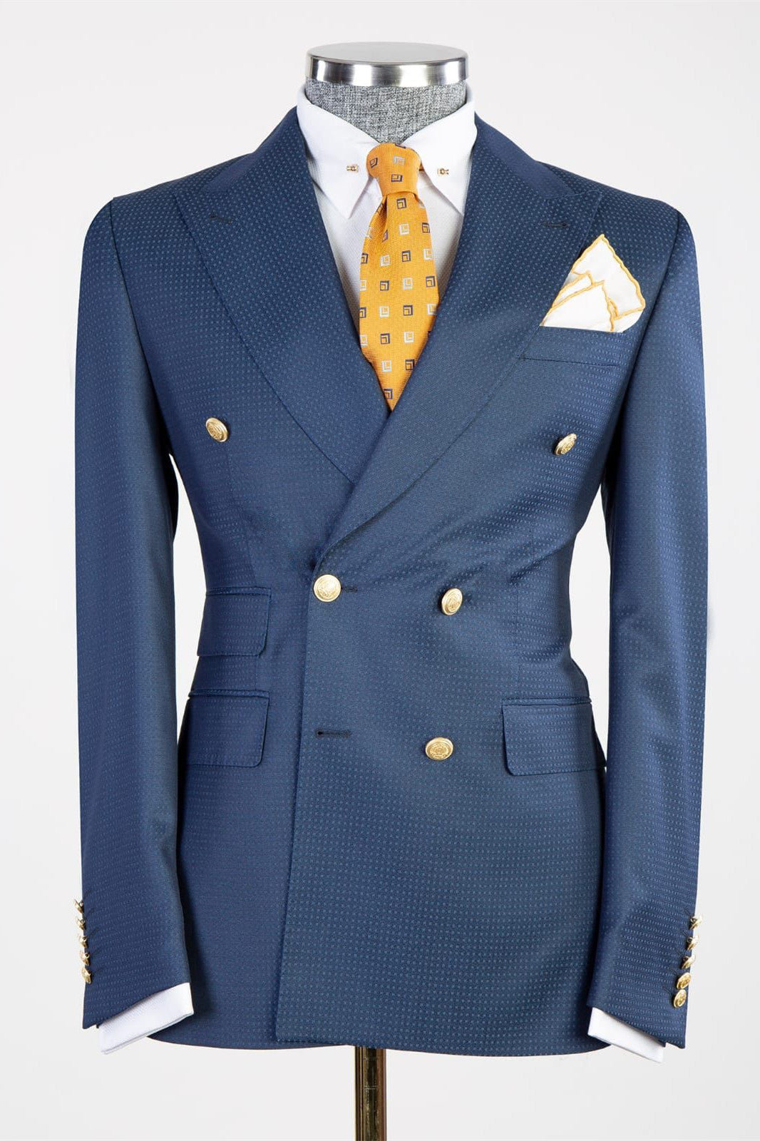 New Designer Navy Peak Lapel Double Breasted Men’s Suits