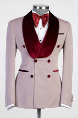 New Double Breasted Fashion Prom Suits with Burgundy Shawl Lapel