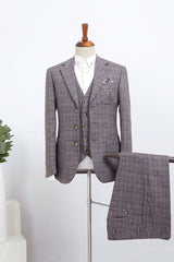 New Gray Plaid Three Pieces Slim Fit Tailored Business Suit