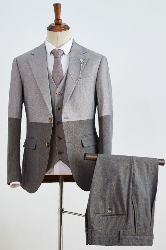New Gray Three Pieces Notched Lapel Slim Fit Business Suit