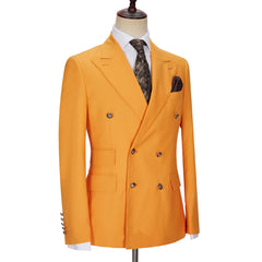 New Orange Double-Breasted Peaked Lapel Men’s Suit