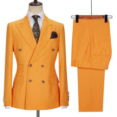 New Orange Double-Breasted Peaked Lapel Men’s Suit