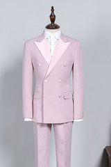 New Pink Peak Lapel Double Breasted Custom Prom Suit