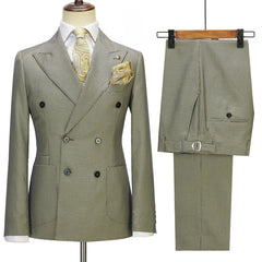 New Sage Plaid Peak Lapel Double Breasted Prom Suit