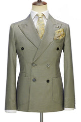New Sage Plaid Peak Lapel Double Breasted Prom Suit