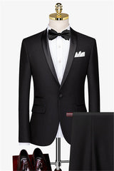 New Simple Black Shawl Collar One-Button Groom's Wedding Suit