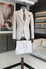Newest Beige Three-Piece Single Button Prom Ensemble for Men