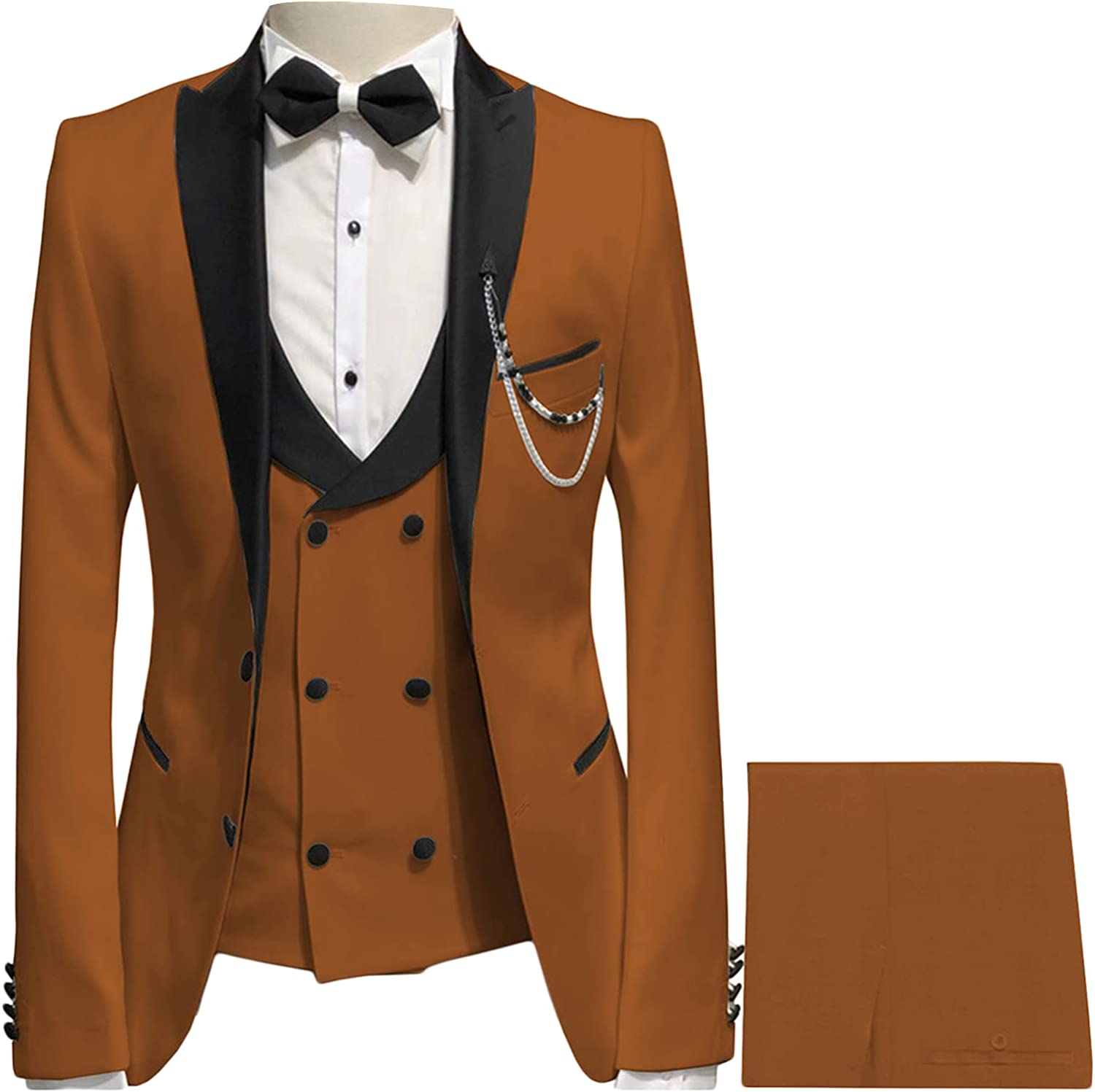 Newest Brown Three-Piece Peaked Lapel Prom Suit
