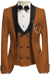Newest Brown Three-Piece Peaked Lapel Prom Suit
