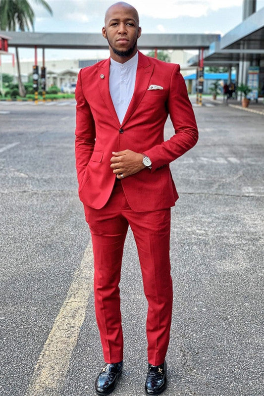 Newest Red Peak Lapel Chic Prom Men’s Suits