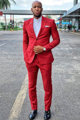 Newest Red Peak Lapel Chic Prom Men’s Suits
