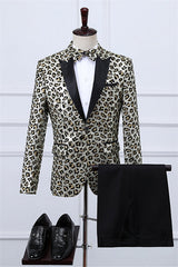 Newest White Two-Piece Peaked Lapel Jacquard Prom Suit