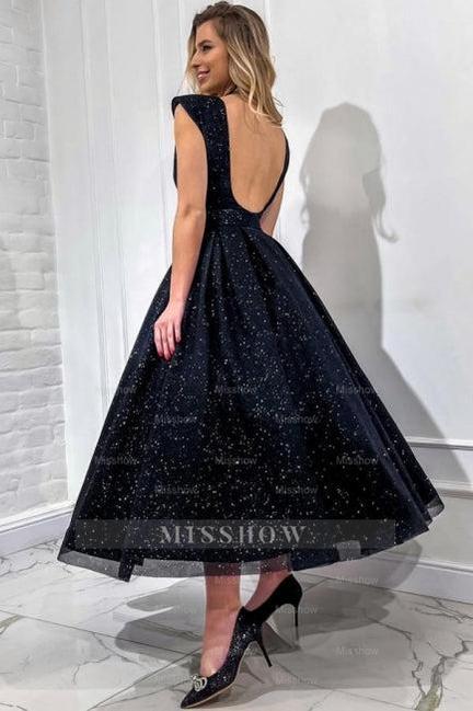 Obsessing Long Black A-line V-neck Sleeveless Sequined Prom Evening Dresses