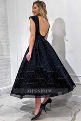 Obsessing Long Black A-line V-neck Sleeveless Sequined Prom Evening Dresses