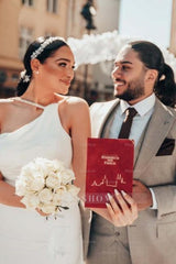 Obsessing Long White One Shoulder Sleeveless Beading Wedding Dress with Slit