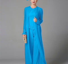 Chiffon Long Sleeves Mother of the Bride Pantsuits with Jacket & Sequins
