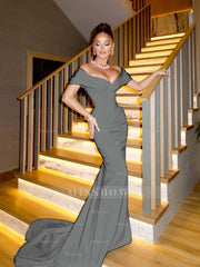 Off The Shoulder Sleeveless Long Mermaid Formal Dress With Pleated