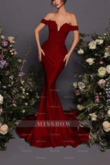 Off The Shoulder Sleeveless Long Mermaid Formal Dress With Pleated