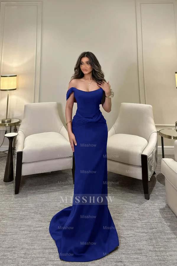 Off The Shoulder Sleeveless Long Mermaid Formal Dress With Pleated