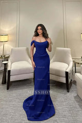 Off The Shoulder Sleeveless Long Mermaid Formal Dress With Pleated