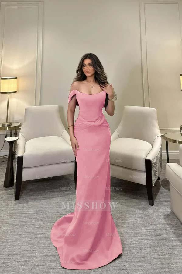 Off The Shoulder Sleeveless Long Mermaid Formal Dress With Pleated