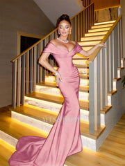 Off The Shoulder Sleeveless Long Mermaid Formal Dress With Pleated