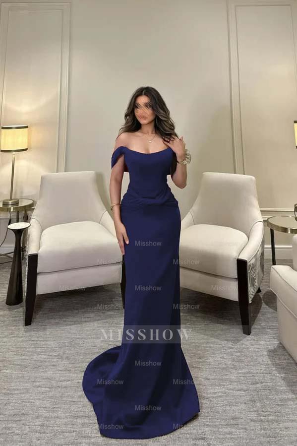 Off The Shoulder Sleeveless Long Mermaid Formal Dress With Pleated
