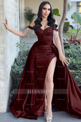 Off The Shoulder Sleeveless Long Mermaid Formal Dress With Split