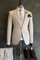 Off White Peaked Lapel Simple Three-Piece Prom Suit For Men