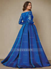 Off-the-Shoulder A-Line Princess Floor-Length Plus Size Mother of the Bride Dress with 3/4 Sleeves and Side Split