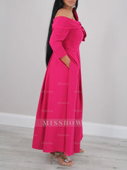 Off-the-Shoulder A-Line/Princess Ankle-Length Mother of the Bride Dress with Bow(s) and 3/4 Sleeves
