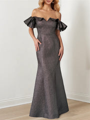 Off-the-Shoulder Floor-Length Mermaid/Trumpet Gown with Ruffle Sleeves for the Mother of the Bride