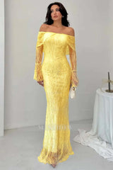 Off the Shoulder Long Sleeves Long Mermaid Formal Dress With Lace