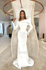 Off the Shoulder Long Sleeves Long Mermaid Formal Dress With Pleated