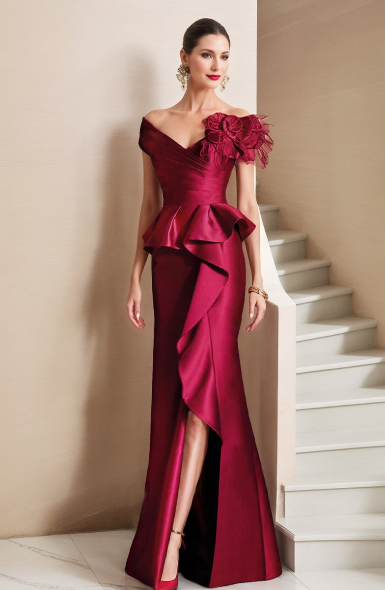 Off-the-Shoulder Mermaid/Trumpet Mother of the Bride Dresses Featuring a High Split