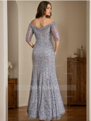 Off-the-Shoulder Mermaid/Trumpet Mother of the Bride & Groom Dresses with Half Sleeves