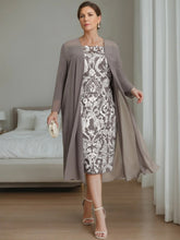 Off-the-Shoulder Plus Size Mother of the Bride Dress with 3/4 Sleeves and Jacket Knee-Length Sheath/Column Style