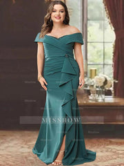 Off-the-Shoulder Ruffled Floor-Length Sheath Dress for the Mother of the Bride
