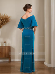Off-the-Shoulder Sheath/Column Dress for Mothers of the Bride & Groom with Appliques and Side Split