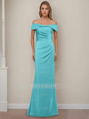 Off-the-Shoulder Short Sleeve Floor-Length Mother of the Bride Dress with Ruffles in Sheath/Column Style