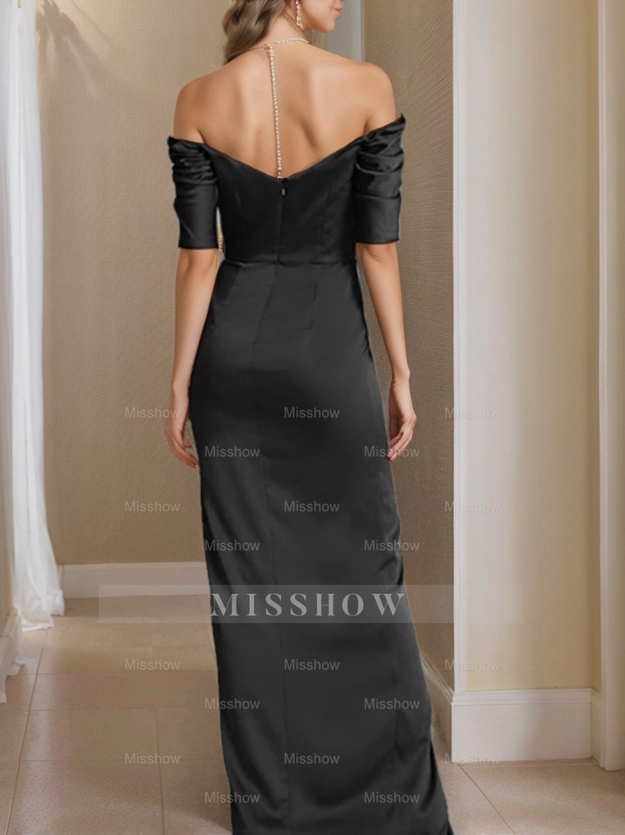Off-the-Shoulder Short Sleeve Sheath/Column Mother of the Bride Dress With Front Split